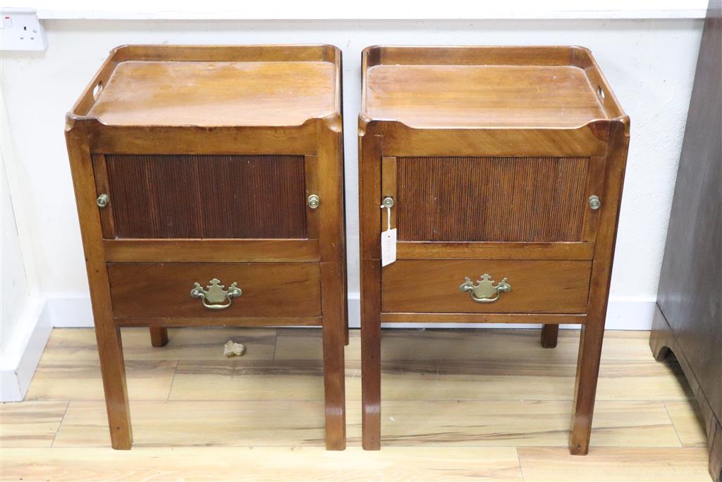 A pair of George III mahogany tray top commodes, width 50cm, depth 41cm, height 78cm